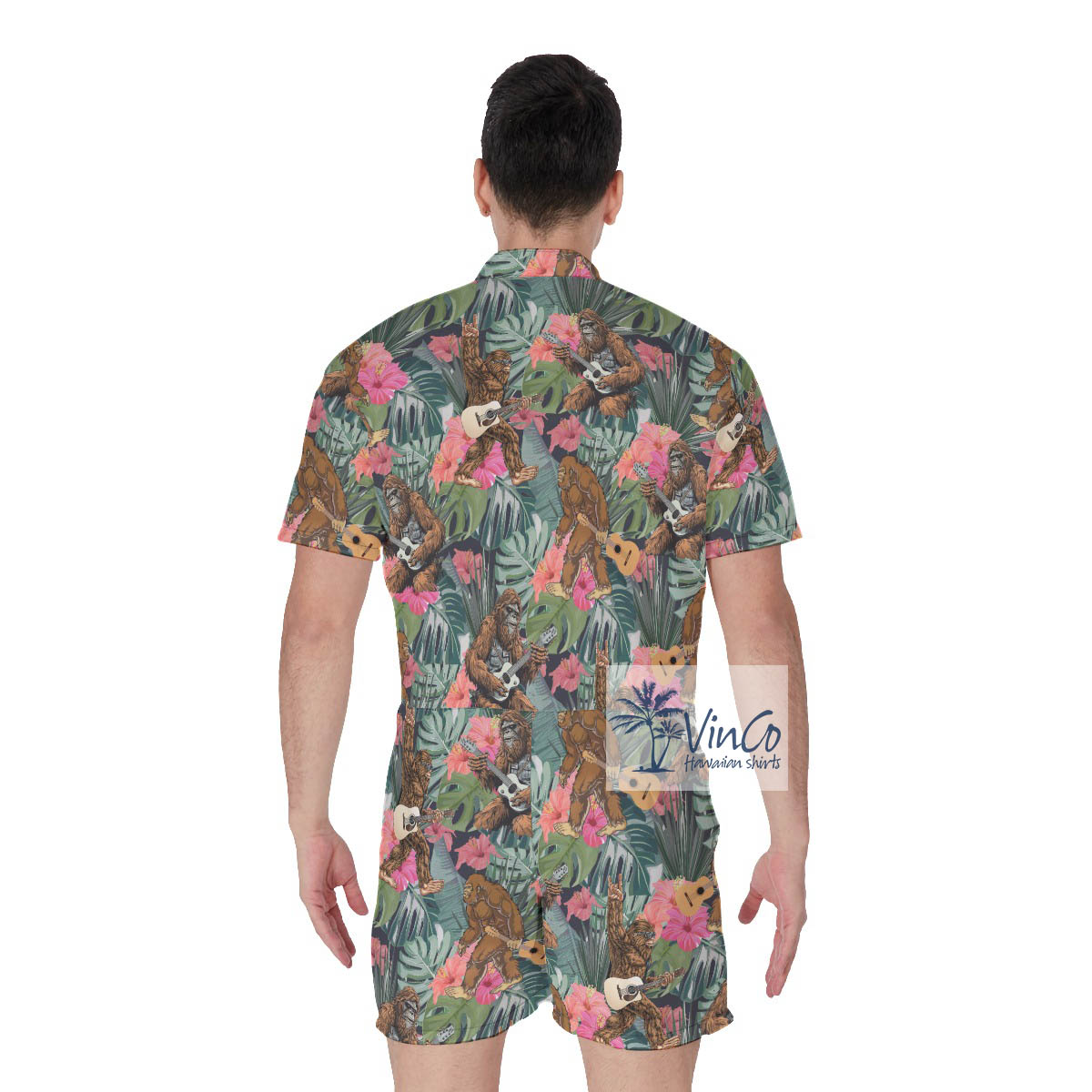 Tropical Bigfoot Guitar Hawaiian Romper For Men