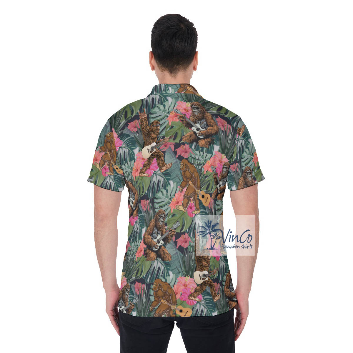 Tropical Bigfoot Guitar Hawaiian Polo Shirt For Men