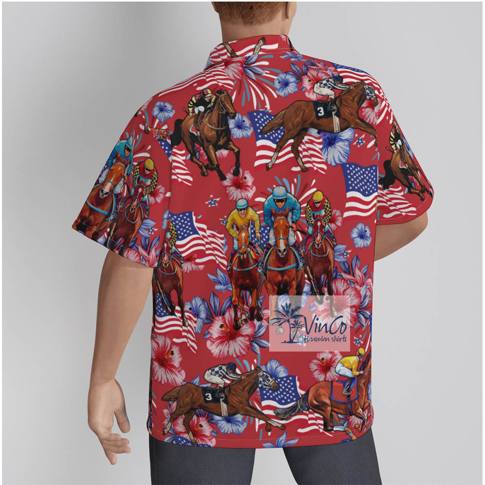 Floral Patriotic Horse Riding Lover Hawaiian Shirt For Men