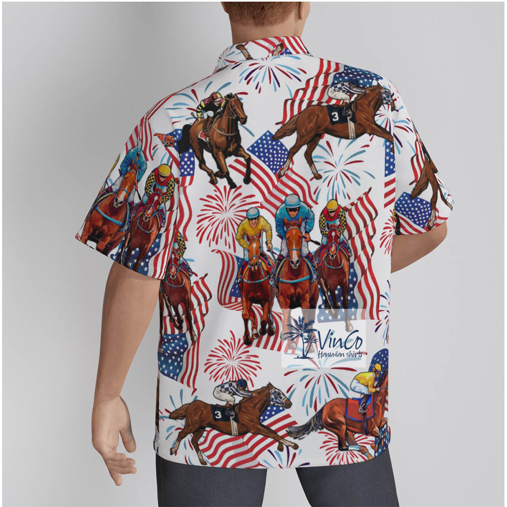 Horse Racing 4th Of July Patriotic Theme Men's Hawaiian Shirt