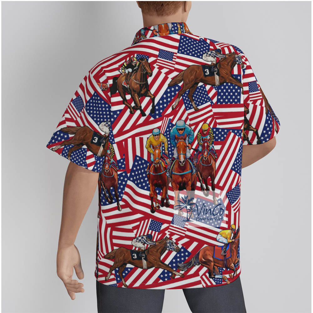 Horse Racing American Flag Men's Hawaiian Shirts