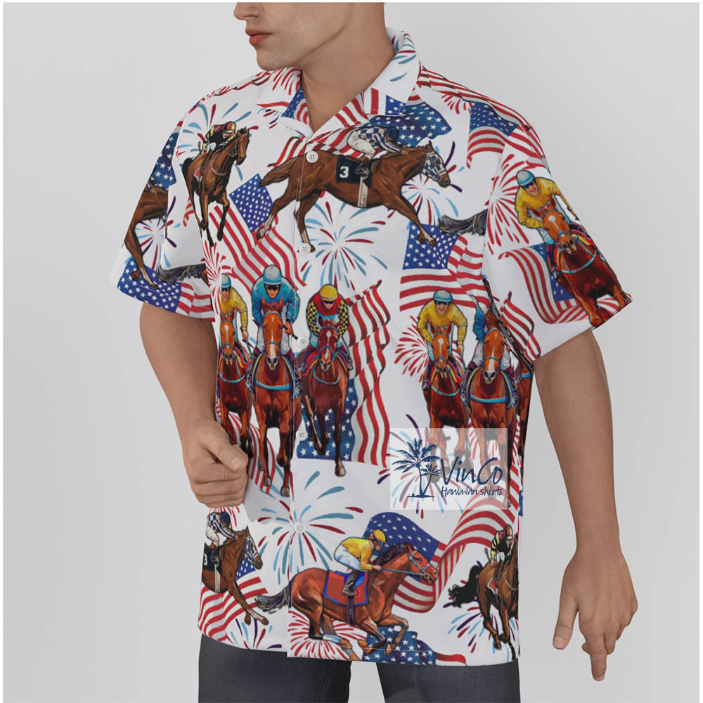 Horse Racing 4th Of July Patriotic Theme Men's Hawaiian Shirt