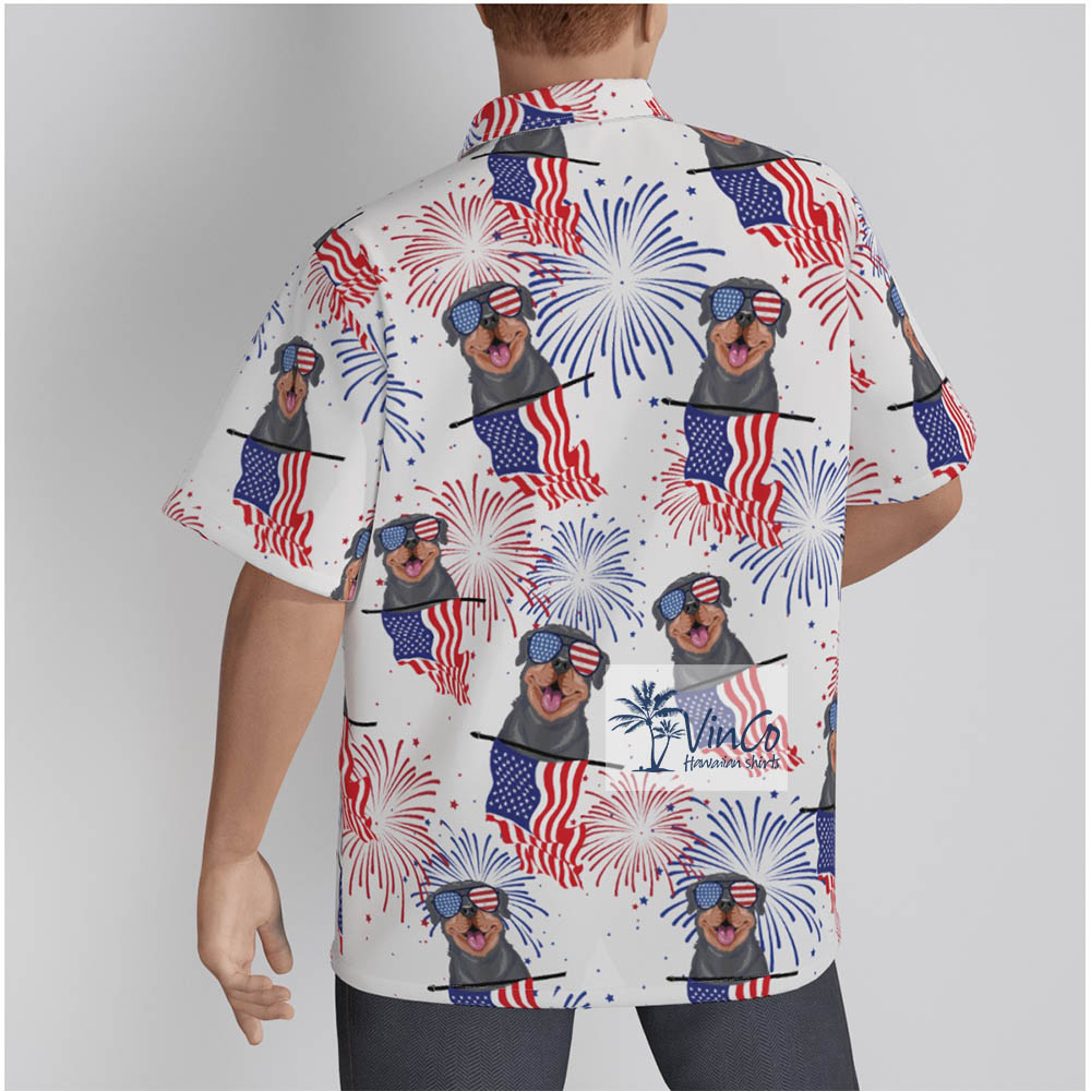 Rottweiler Dog American Flag 4th Of July Firework Theme Hawaiian Shirt