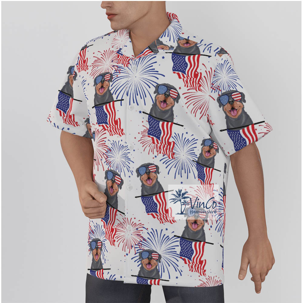 Rottweiler Dog American Flag 4th Of July Firework Theme Hawaiian Shirt