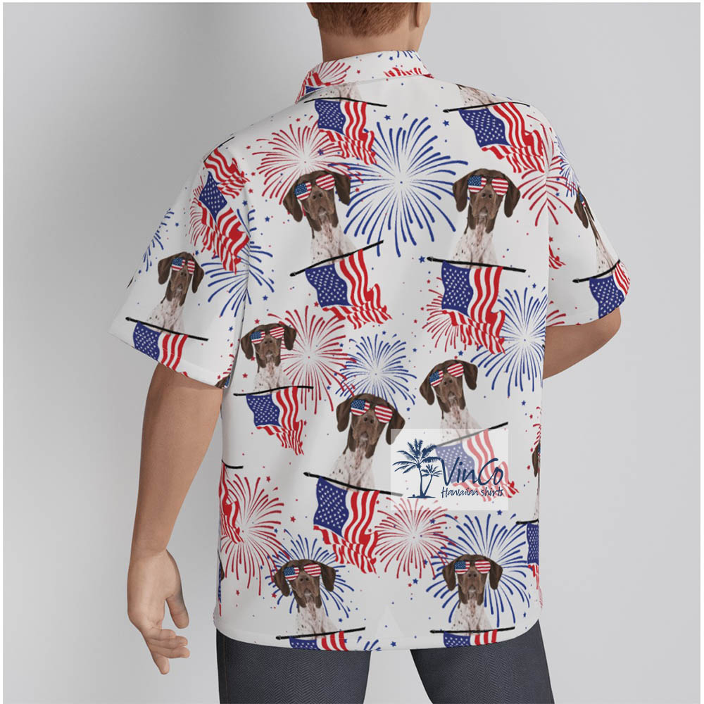 German Shorthair Dog Patriotic American Flag Men's Hawaiian Shirts
