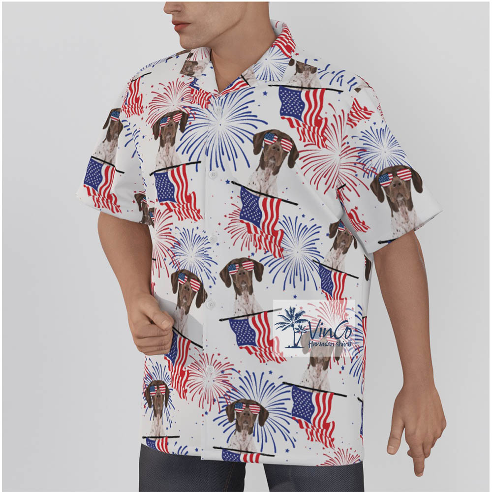German Shorthair Dog Patriotic American Flag Men's Hawaiian Shirts