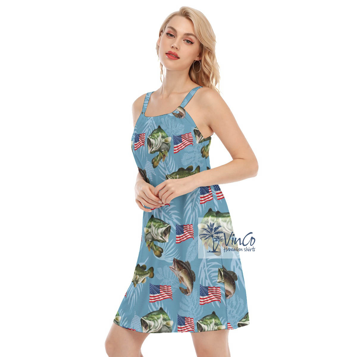 Funny Fish American Flag Hawaiian Cami Dress