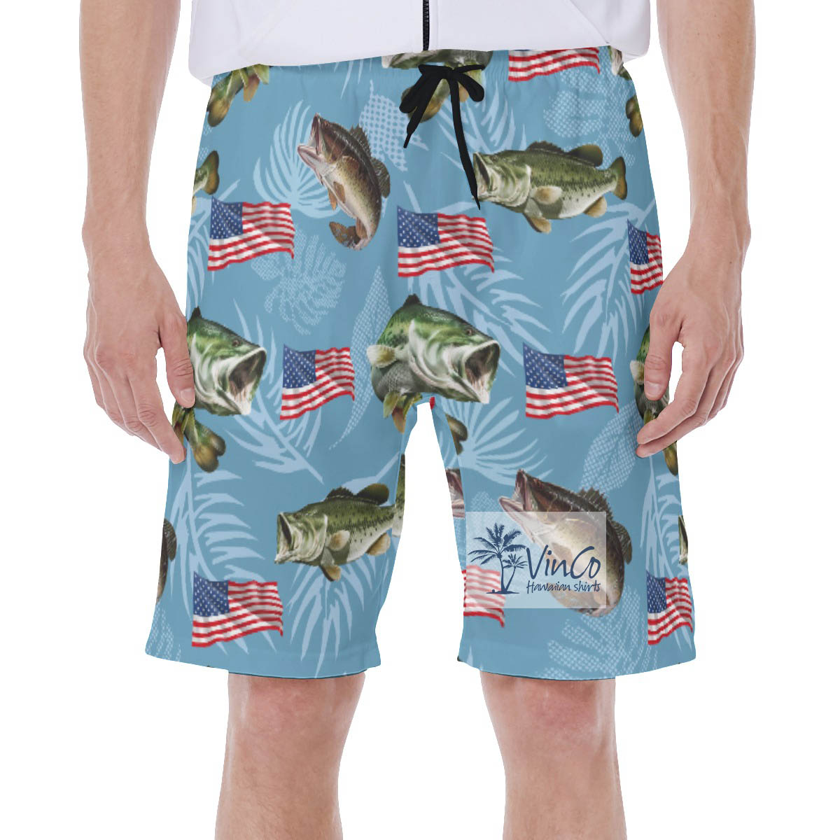 Funny American Flag Fish Hawaiian Swim Trunks For Men - variant image 1