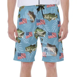 Funny American Flag Fish Hawaiian Swim Trunks For Men