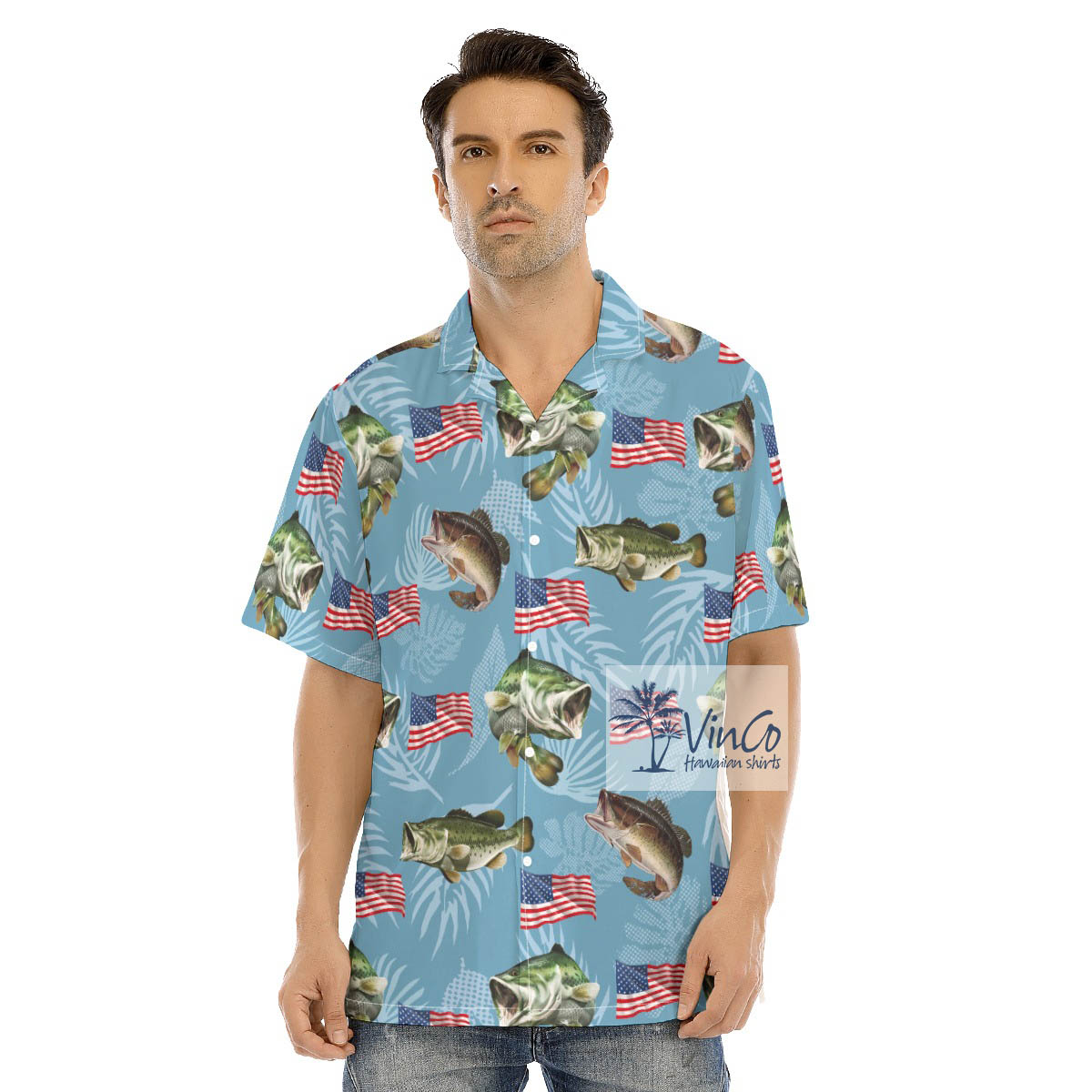 American Flag Fish Hawaiian Shirt - variant image 1