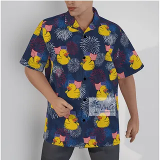 Funny Rubber Duck American Flag Hawaiian Shirts For Men