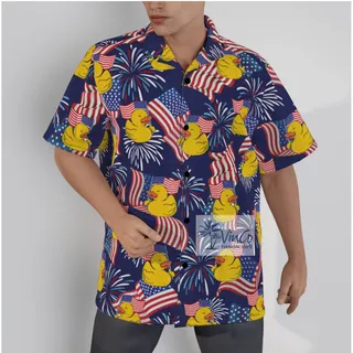 Happy Rubber Duck Patriotic Navy Hawaiian Shirt