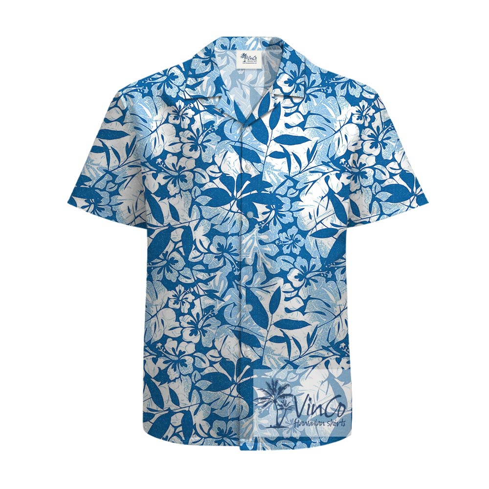 Vintage Flowers Blue Cotton Hawaiian Shirt For Men - variant image 1
