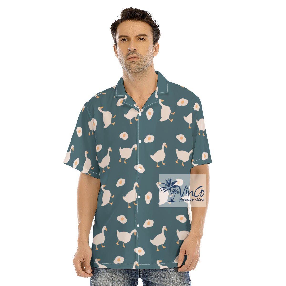 Classic Green Goose Aloha Shirt For Men - variant image 1