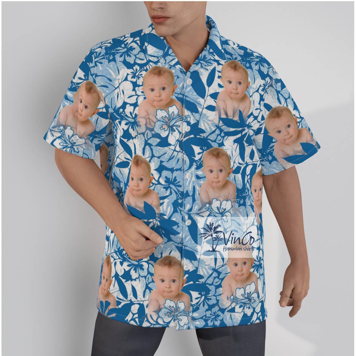 Vintage Blue Custom Face Baby Hawaiian Shirt - variant image 1
