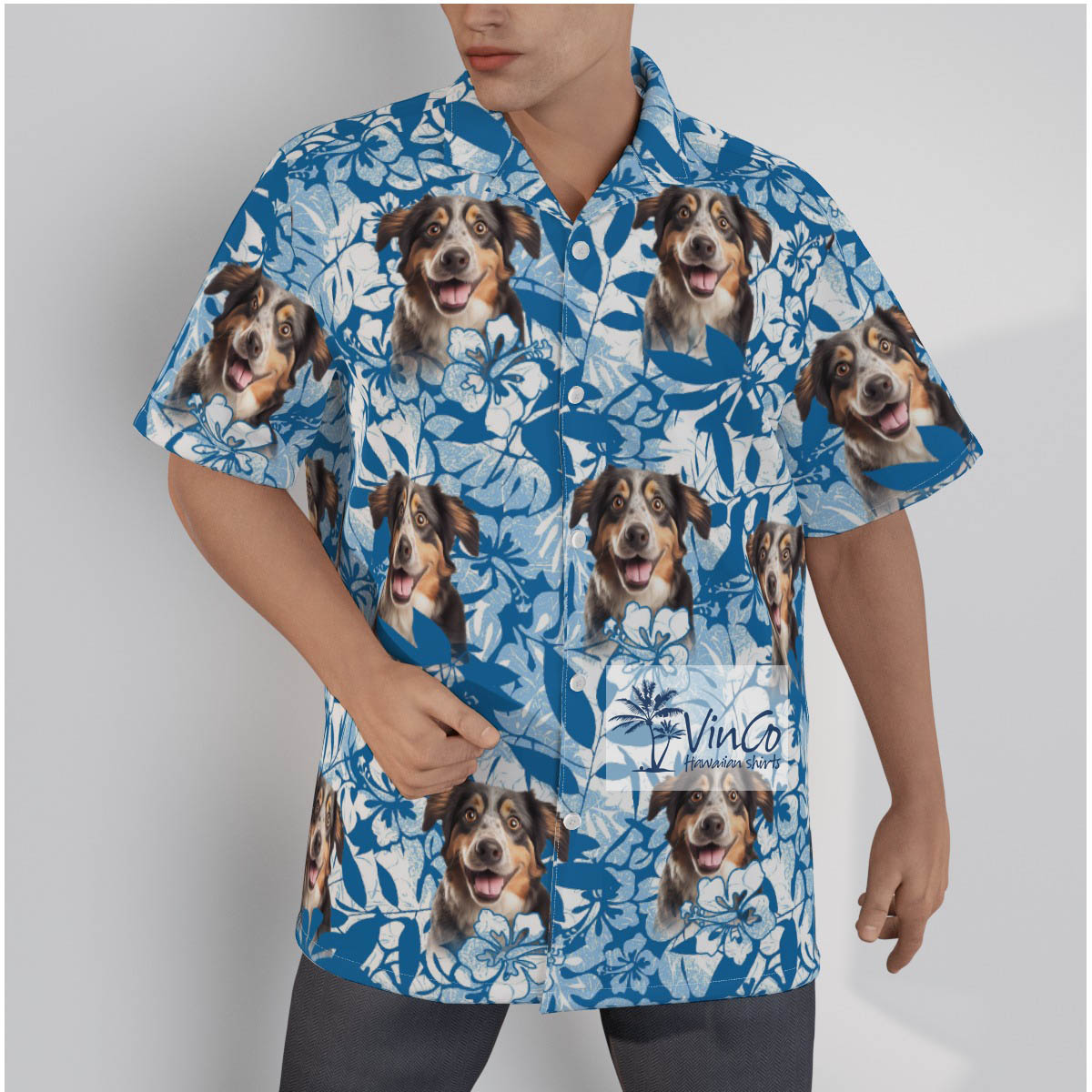 Blue Pet Face Hawaiian Shirt - variant image 1