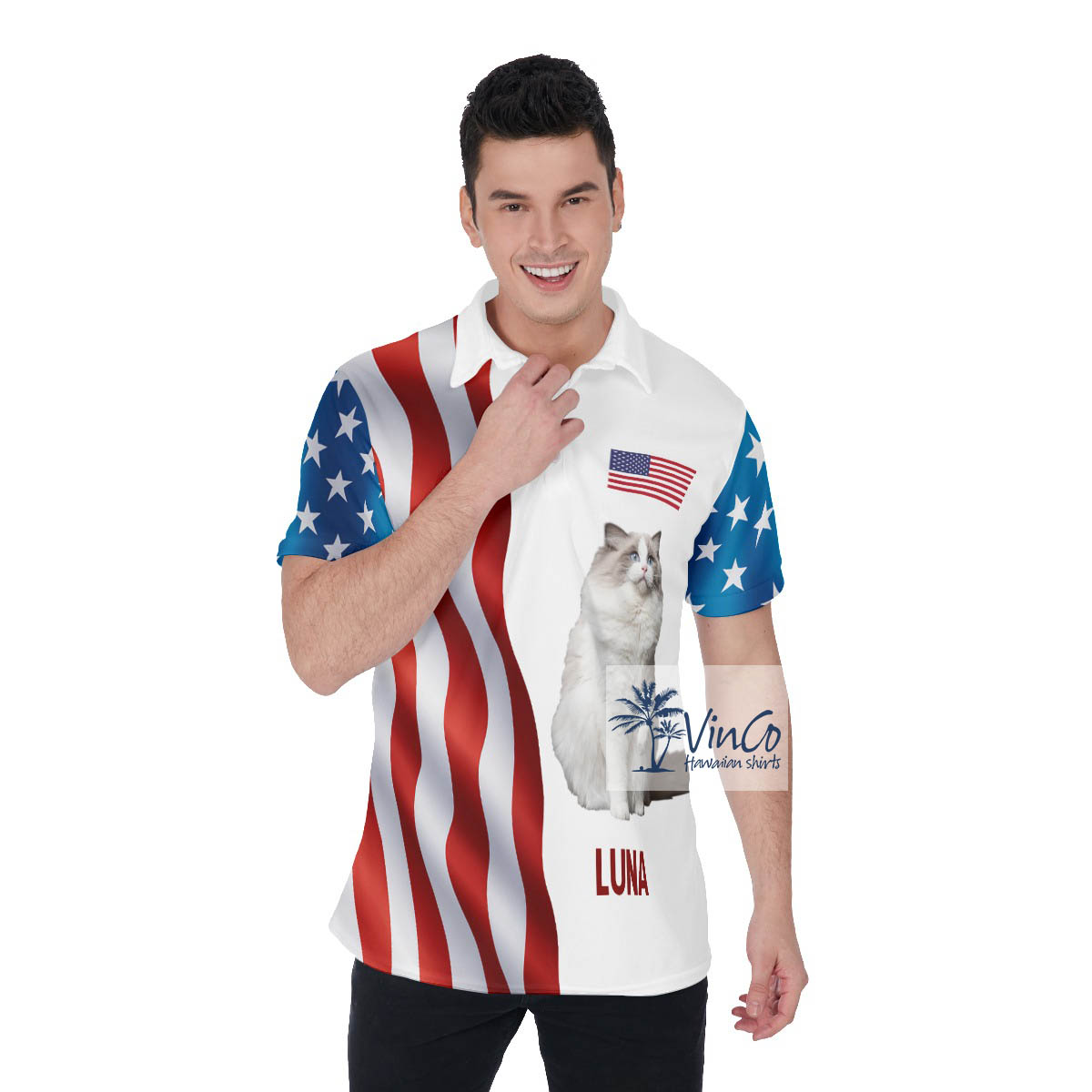 Unique Custom Cat And Names On Hawaiian Polo Shirt Golf Shirt - variant image 1