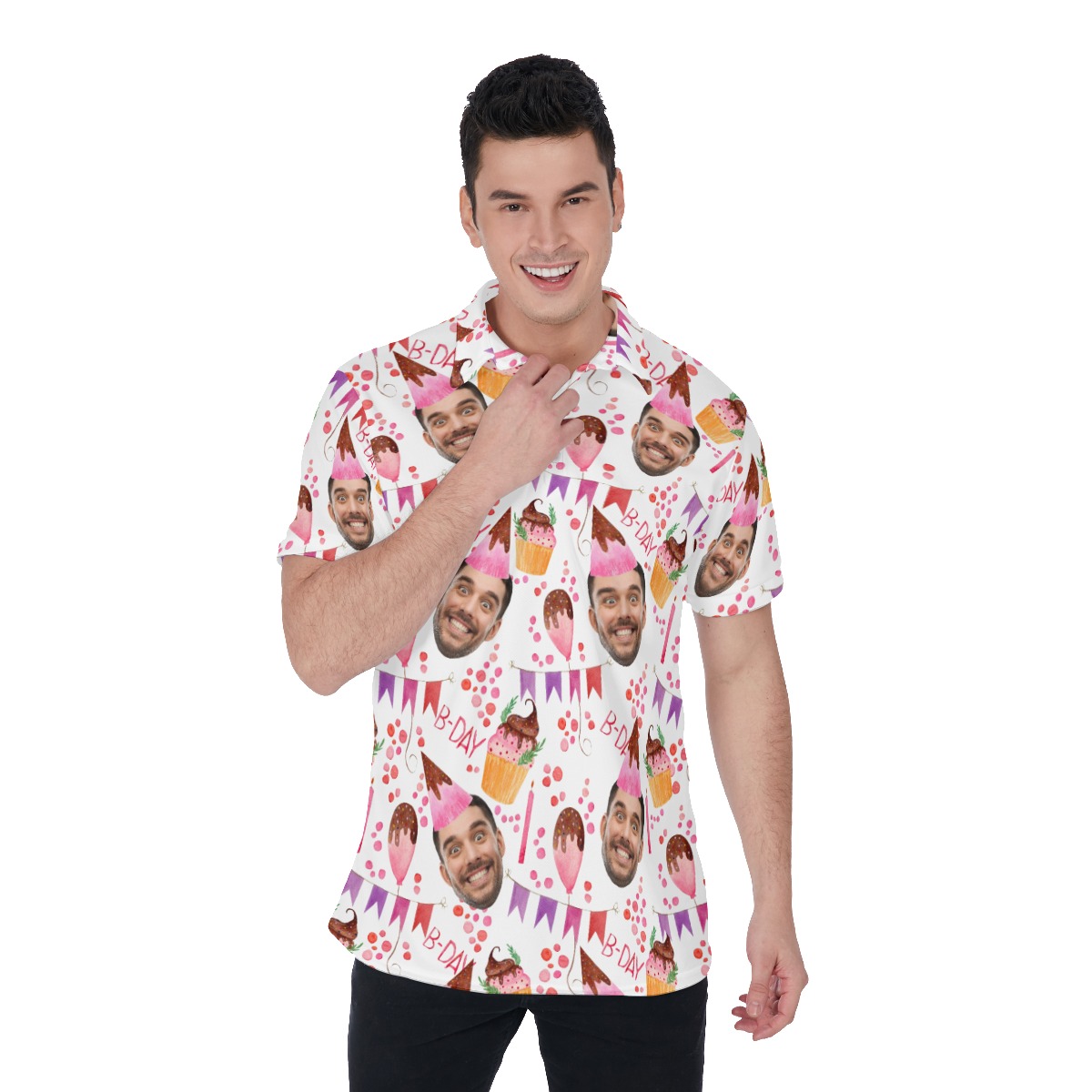 Custom Birthday Boy Face Hawaiian Polo Shirt For Men - variant image 1