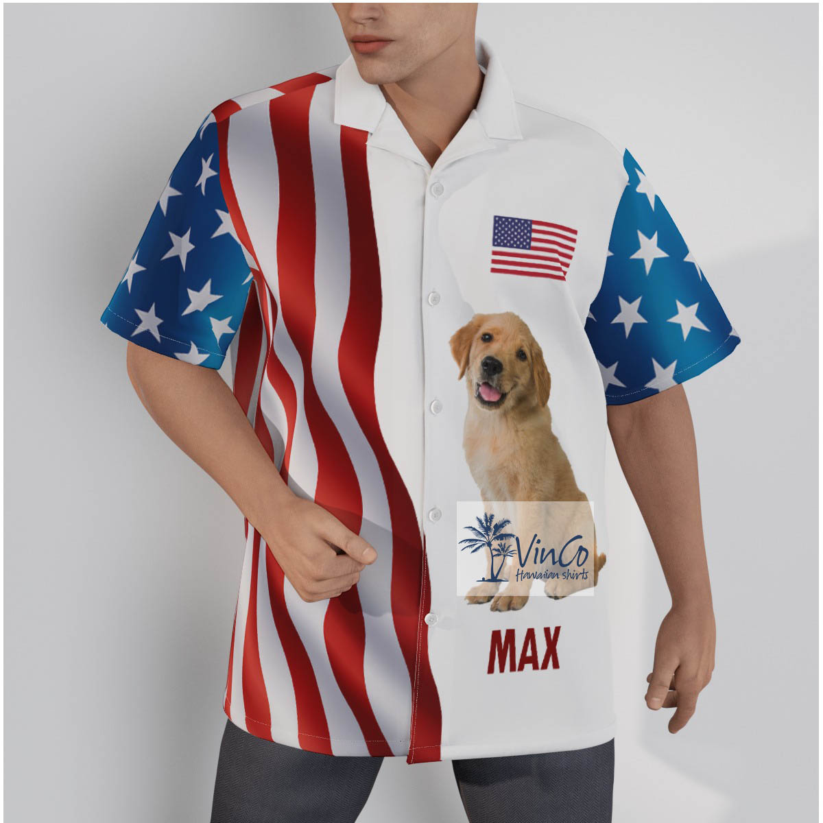 Custom Pet Hawaiian Shirt American Flag Pattern - variant image 1