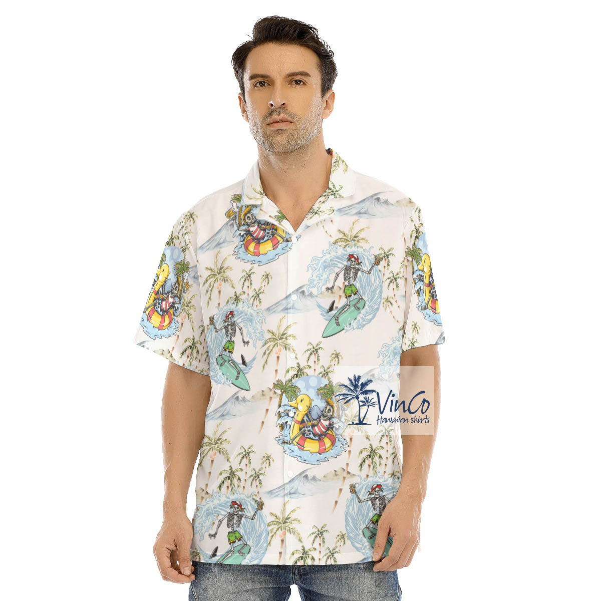 Men's Skull Surfing Hawaiian Shirt For Vacation - variant image 1