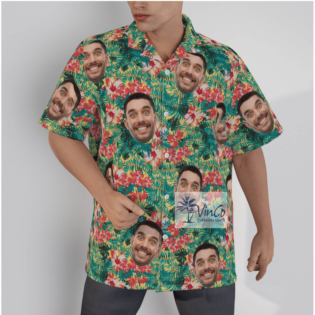 Custom Your Face Floral Hawaiian Button Up Shirt For Personalized Gifts - variant image 1