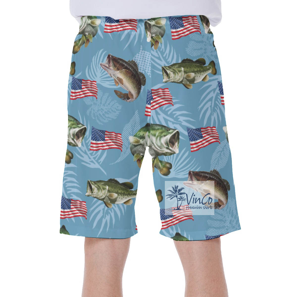 Funny American Flag Fish Hawaiian Swim Trunks For Men