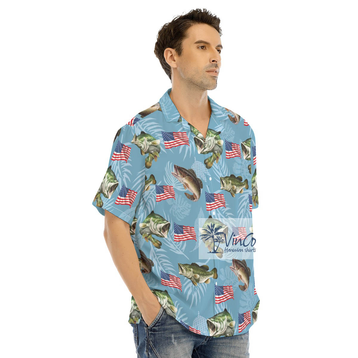 American Flag Fish Hawaiian Shirt
