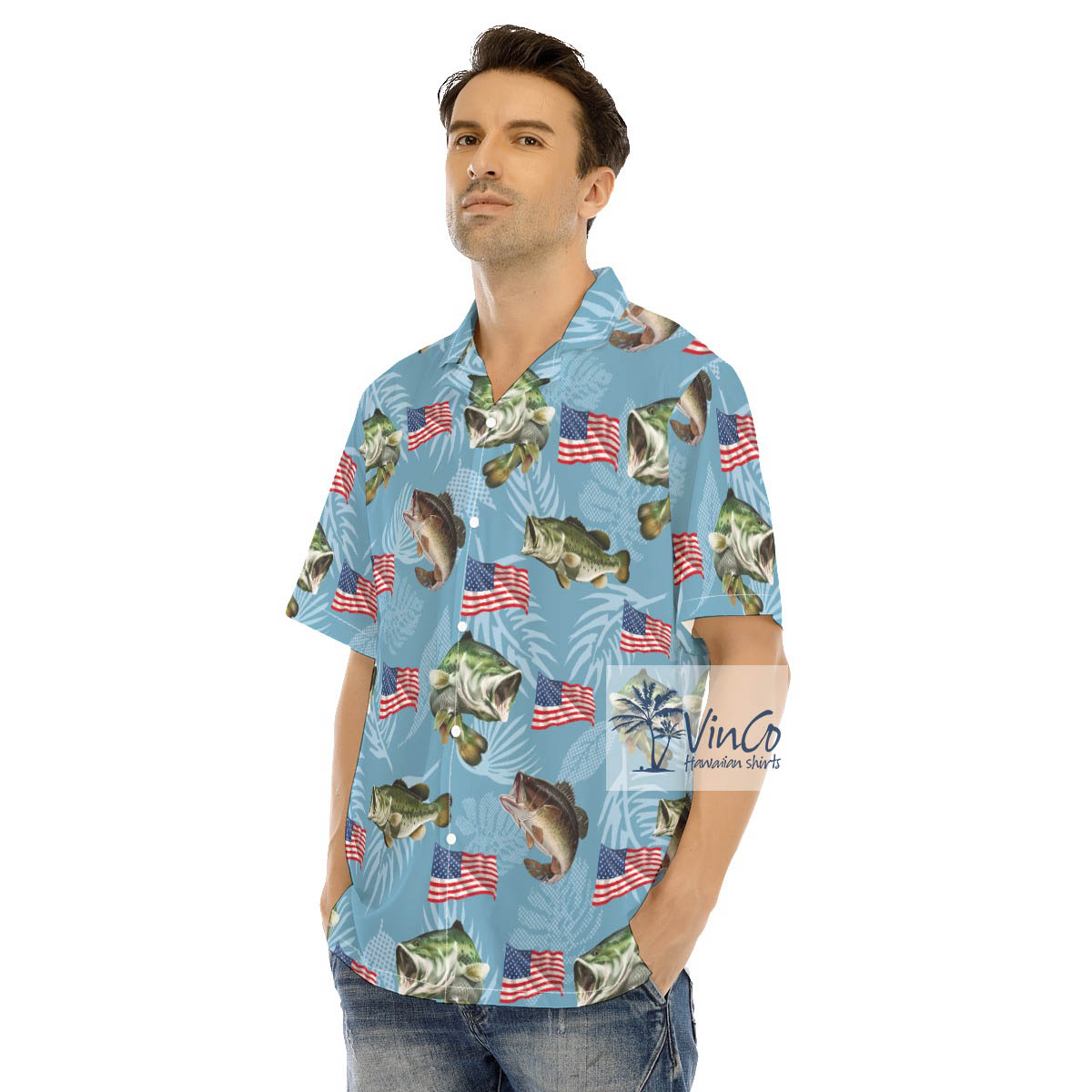 American Flag Fish Hawaiian Shirt