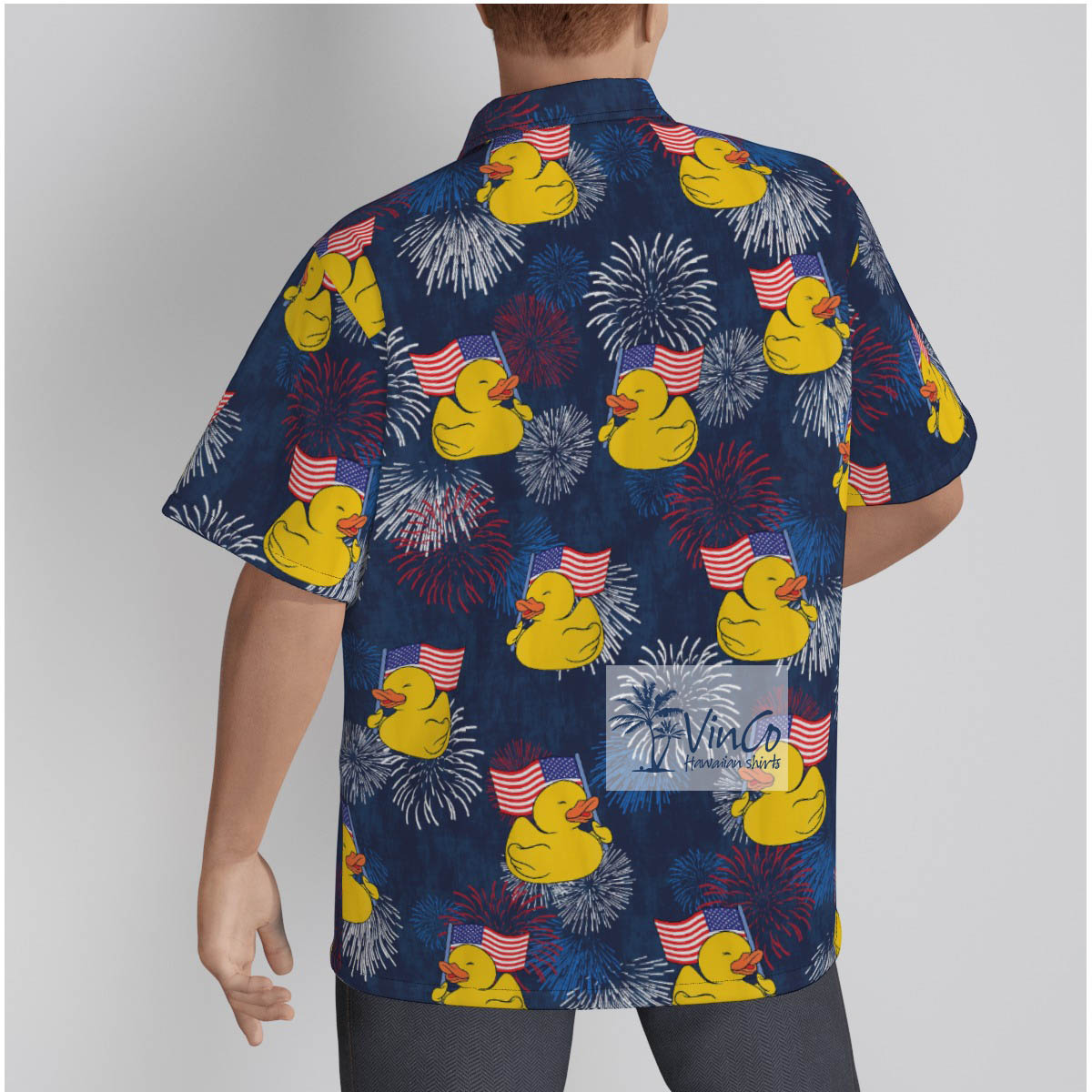 Funny Rubber Duck American Flag Hawaiian Shirts For Men