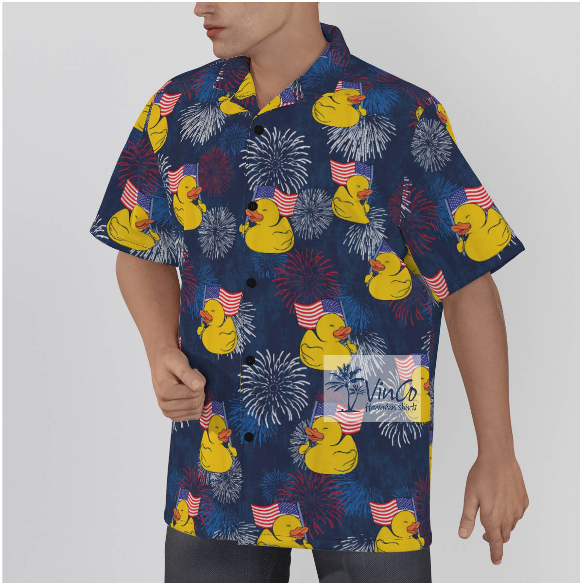 Funny Rubber Duck American Flag Hawaiian Shirts For Men