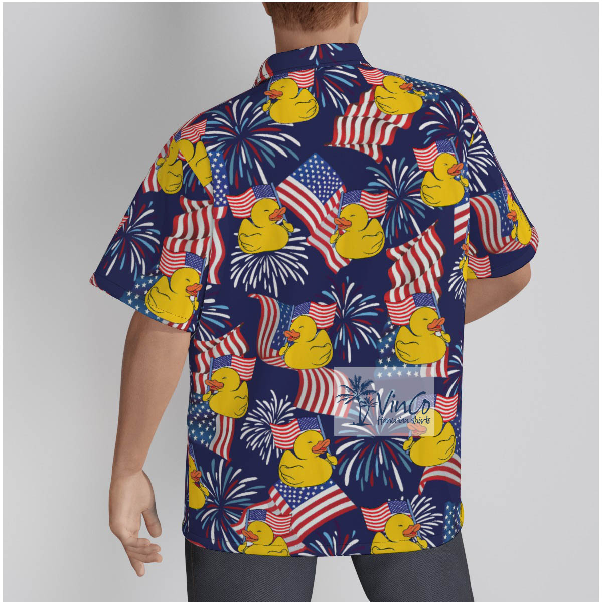Happy Rubber Duck Patriotic Navy Hawaiian Shirt