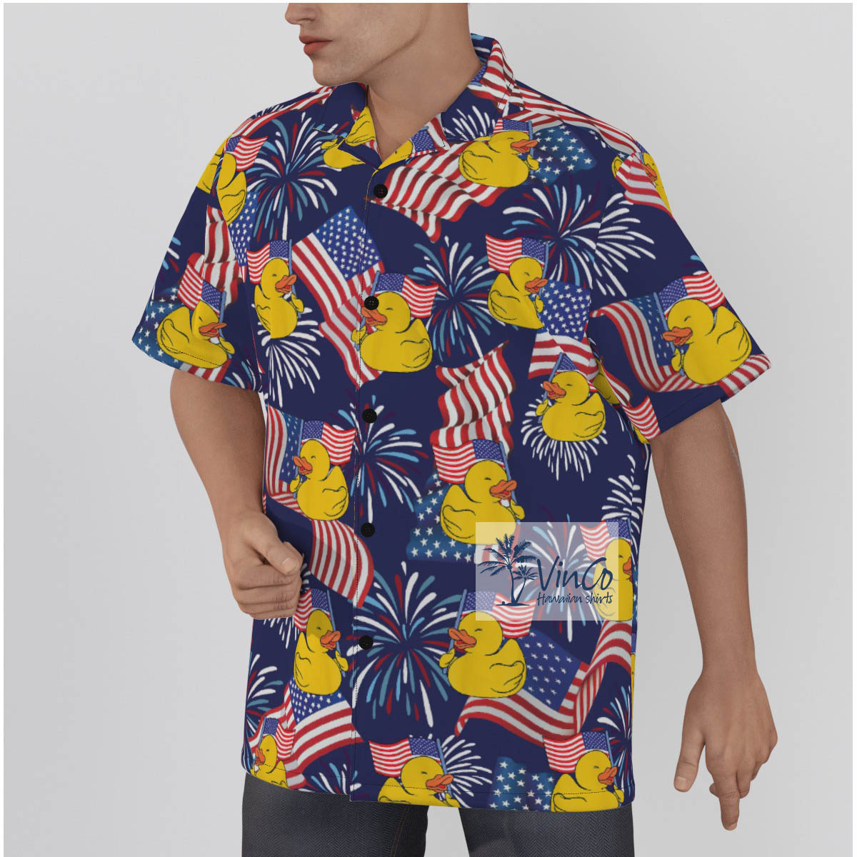 Happy Rubber Duck Patriotic Navy Hawaiian Shirt