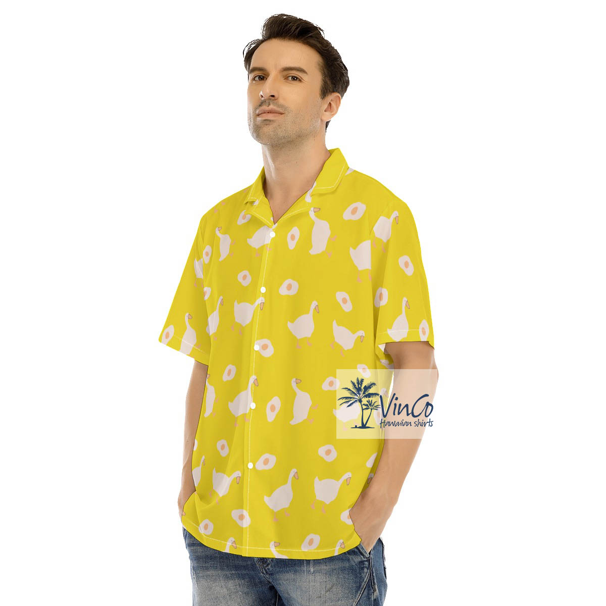 Funny Goose Yellow Hawaiian Shirts For Men