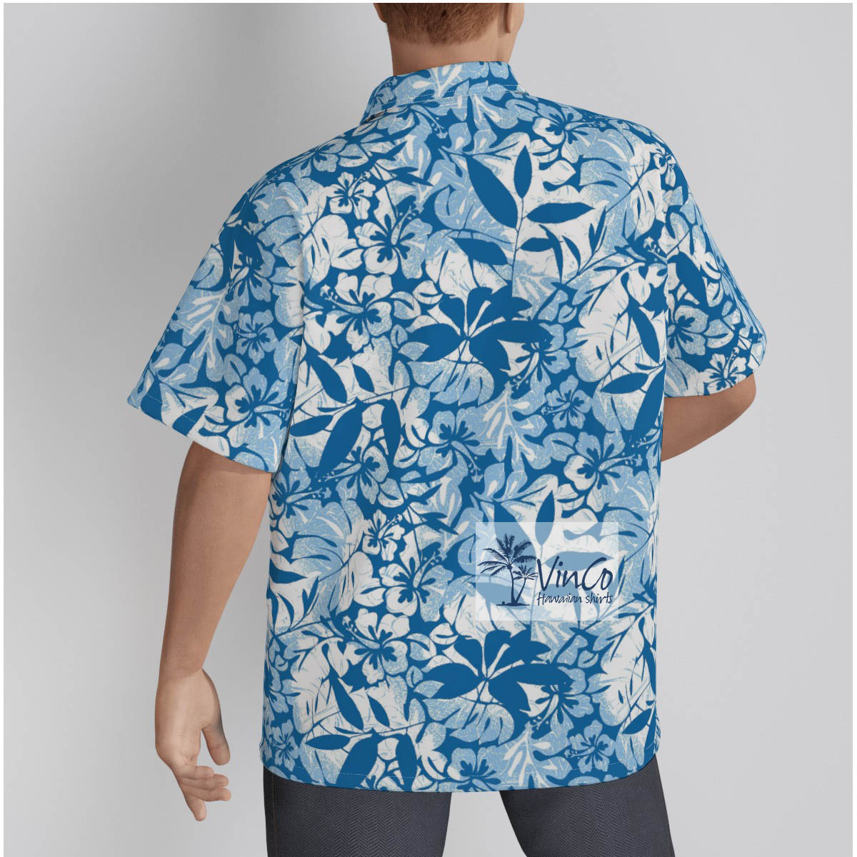 Vintage Flowers Blue Cotton Hawaiian Shirt For Men