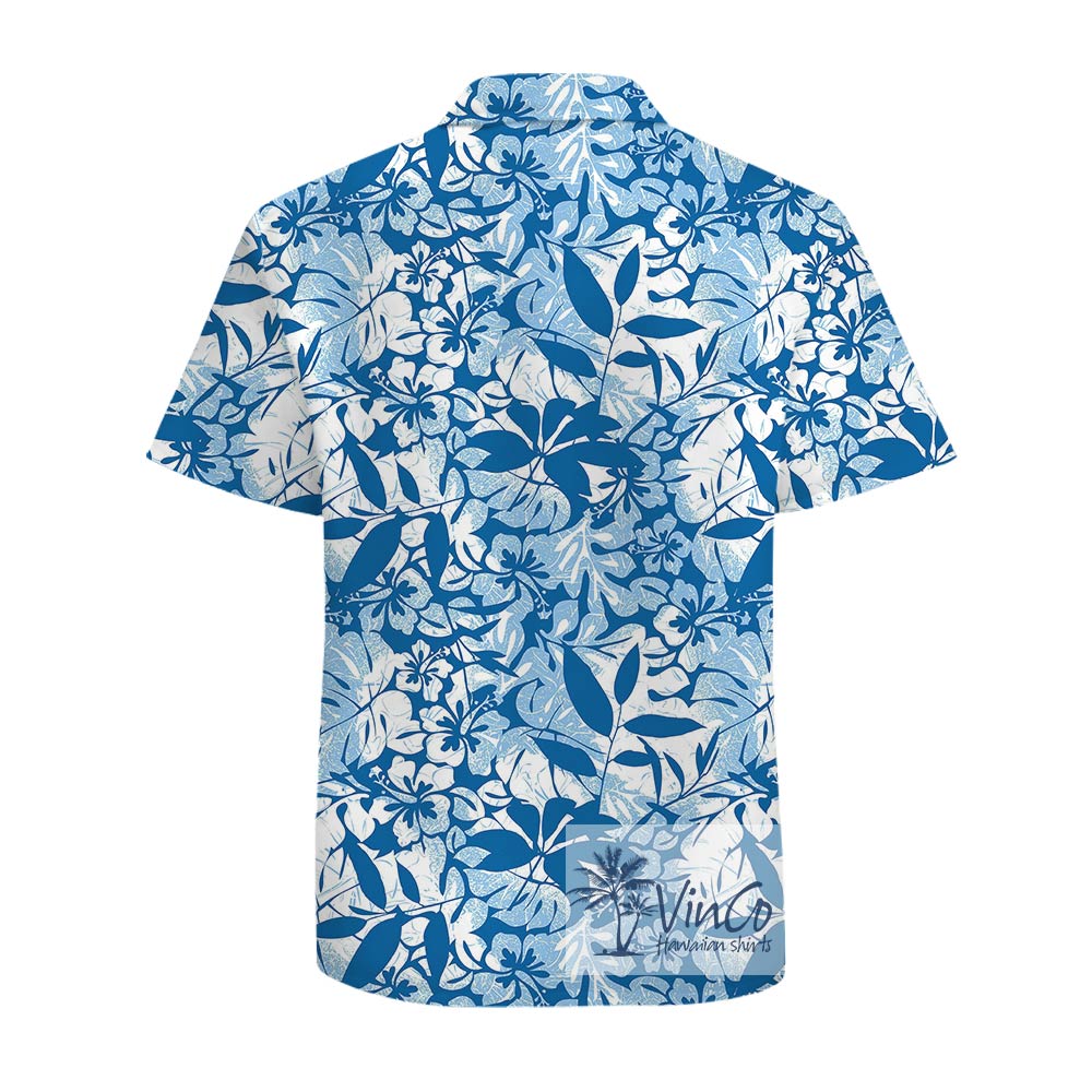 Vintage Flowers Blue Cotton Hawaiian Shirt For Men