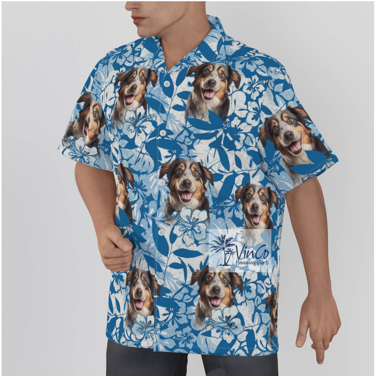 Blue Pet Face Hawaiian Shirt
