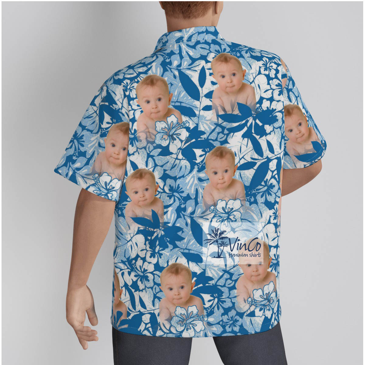 Vintage Blue Custom Face Baby Hawaiian Shirt