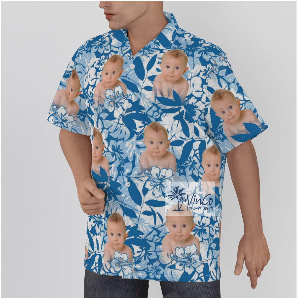 Vintage Blue Custom Face Baby Hawaiian Shirt