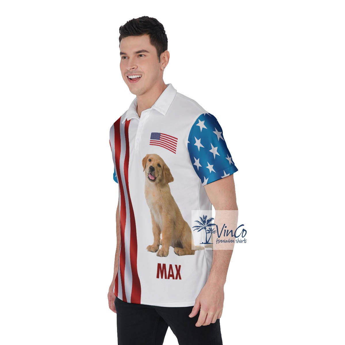 Custom Dog And Name Hawaiian Polo Golf Shirt For Men