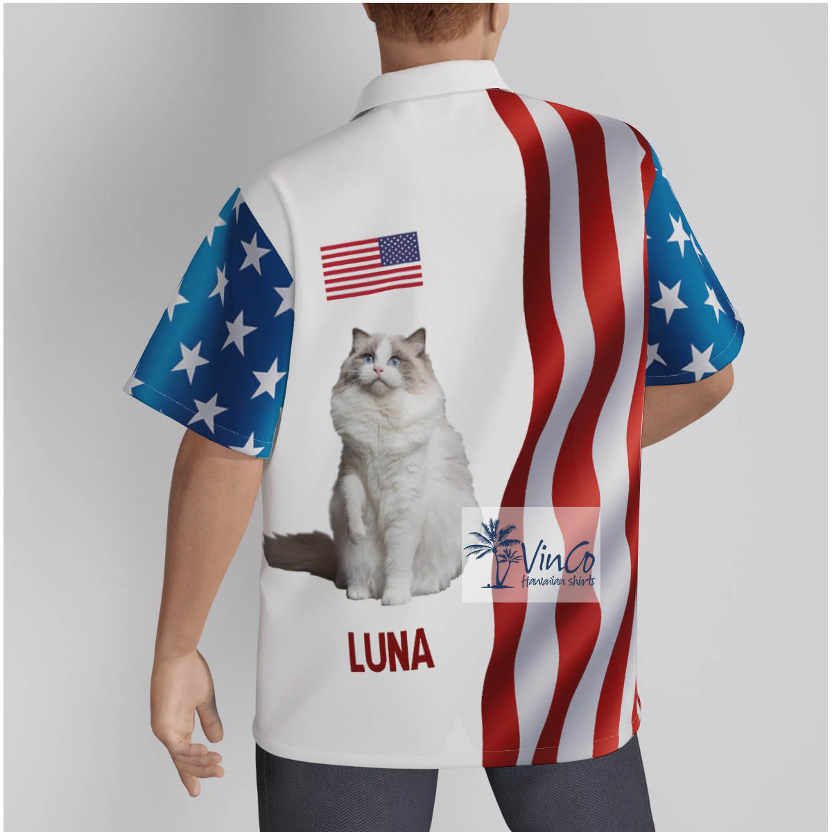 Custom Cat Patriotic Hawaiian Shirt With Name For Men