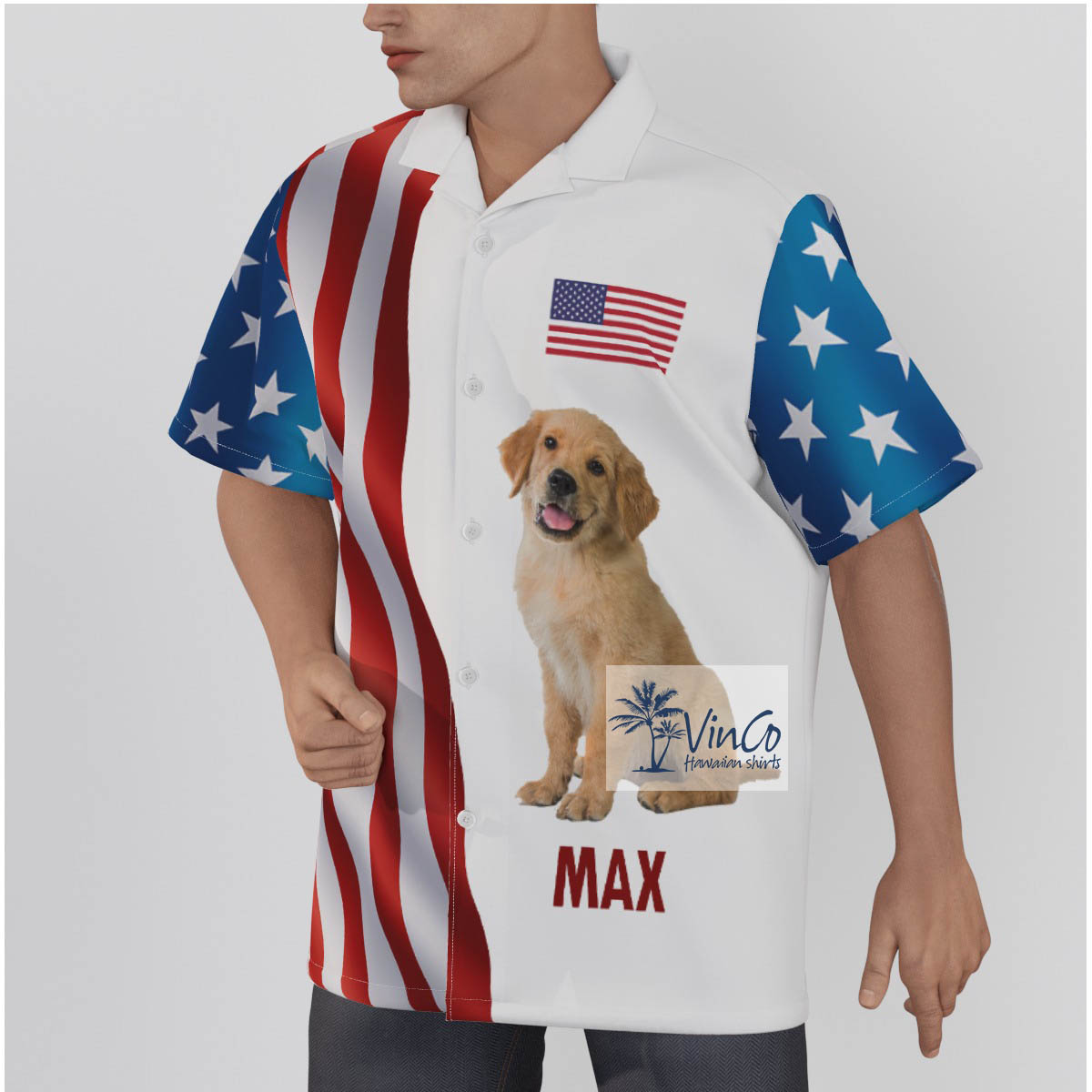 Custom Pet Hawaiian Shirt American Flag Pattern