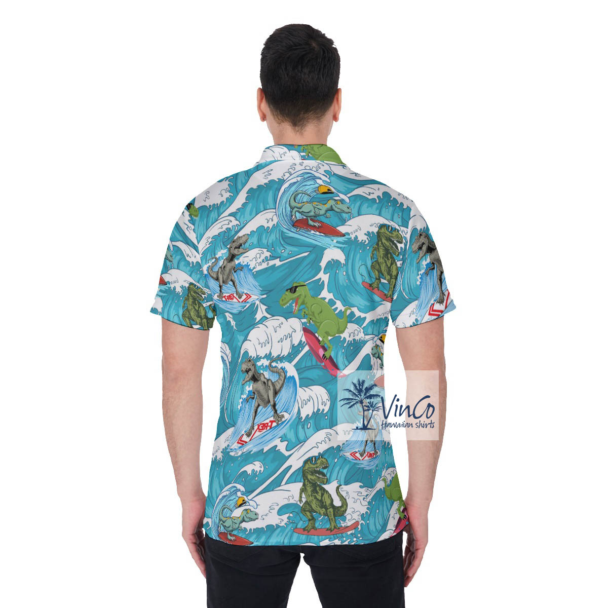 Funny Dinosaur Surfing Hawaiian Golf Shirt Polo For Men