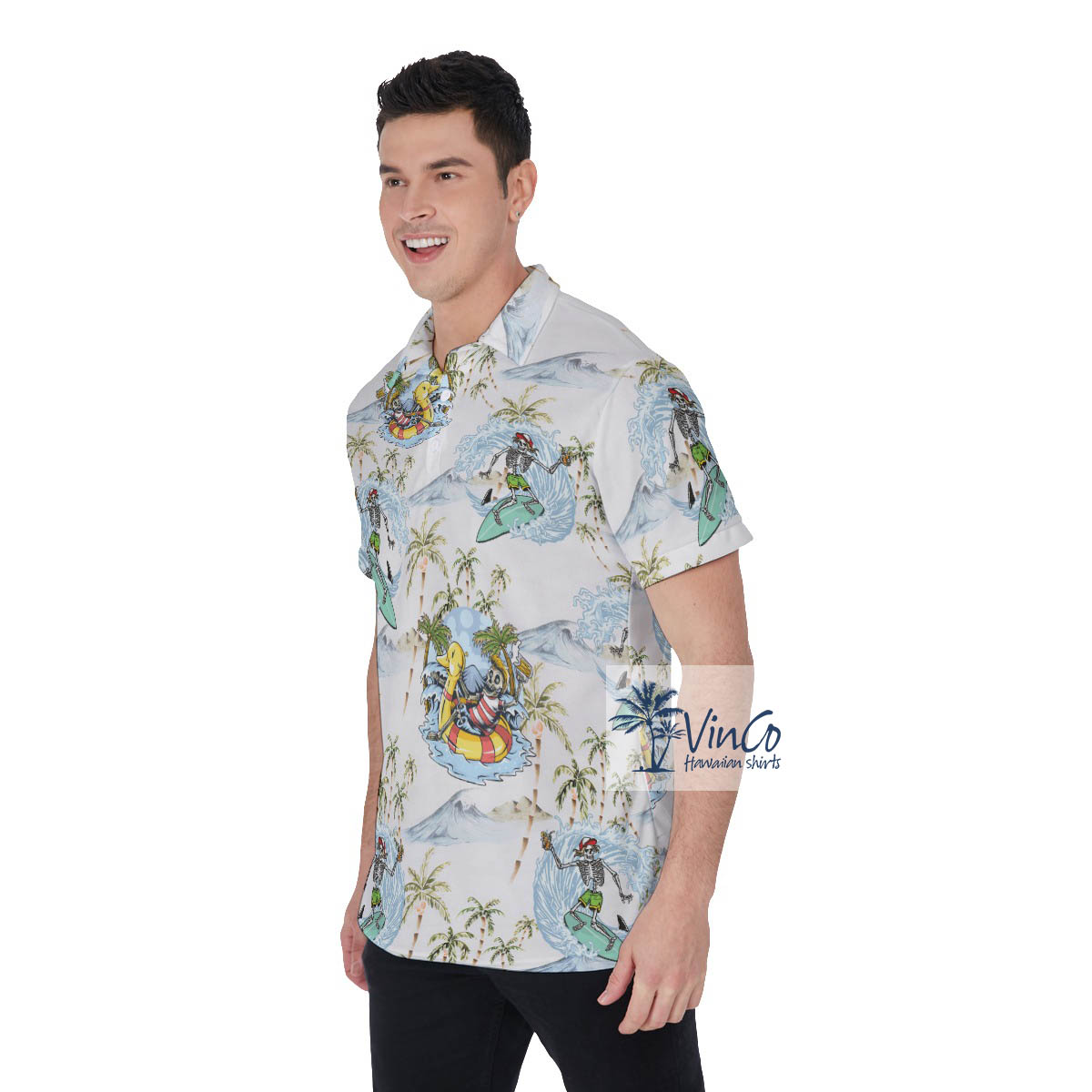 Surfing Skull Skeleton Hawaiian Polo Shirt Golf Shirt