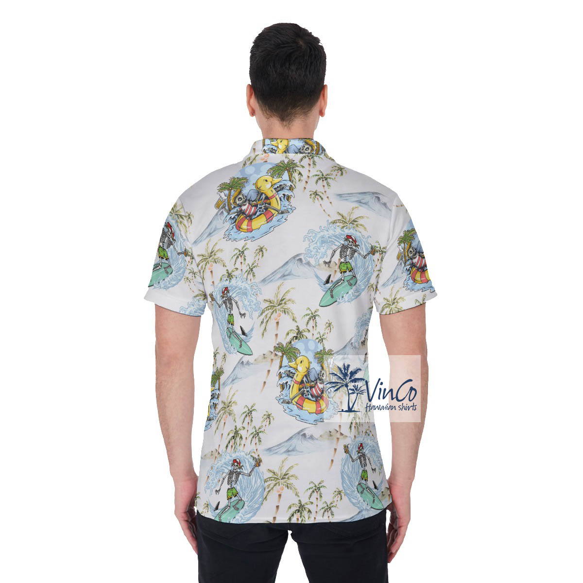 Surfing Skull Skeleton Hawaiian Polo Shirt Golf Shirt