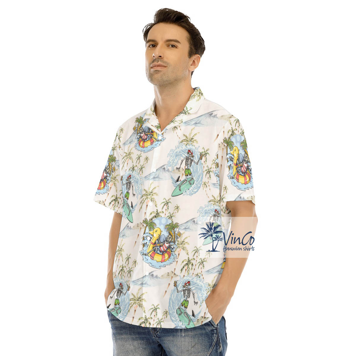 Men's Skull Surfing Hawaiian Shirt For Vacation