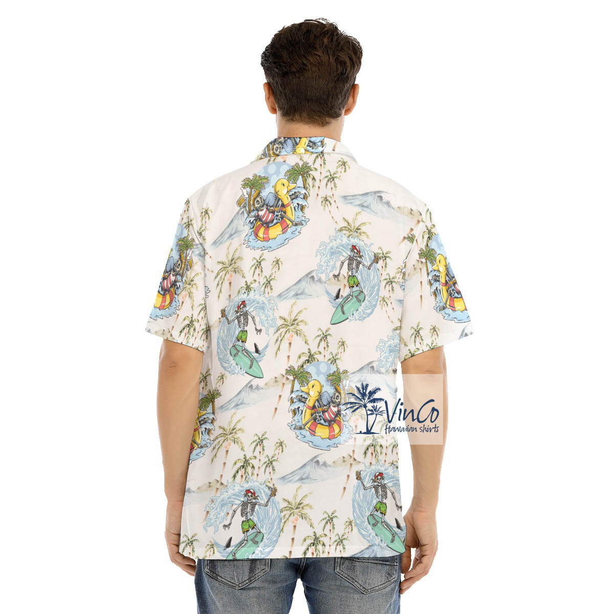 Men's Skull Surfing Hawaiian Shirt For Vacation