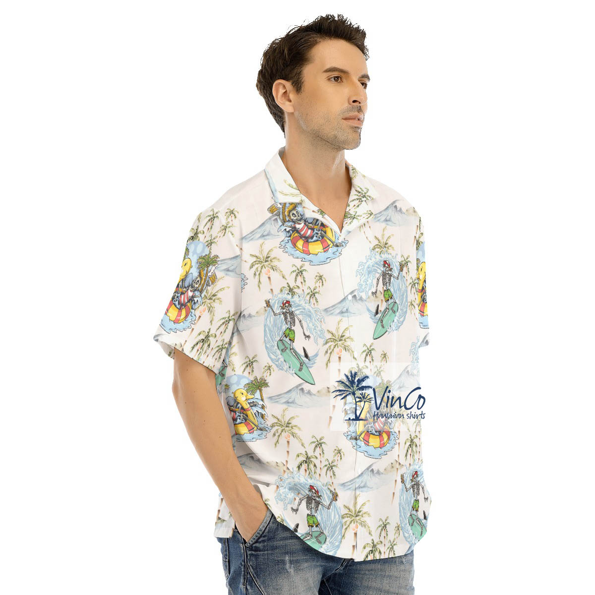 Men's Skull Surfing Hawaiian Shirt For Vacation