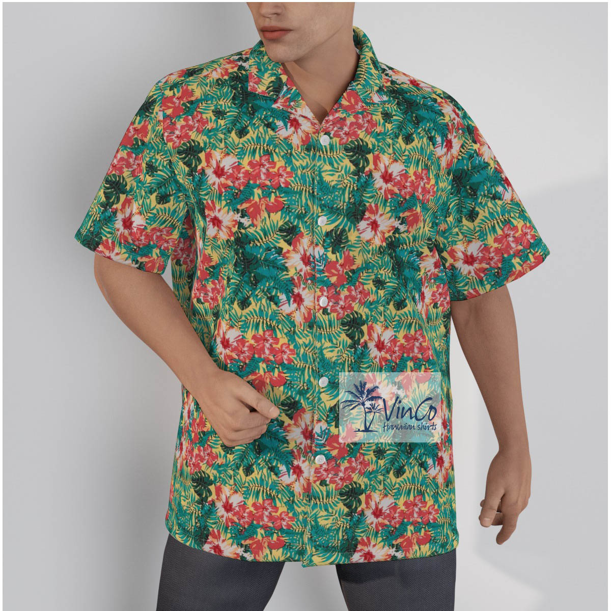 Tropical Flowers Cotton Hawaiian Shirt For Men