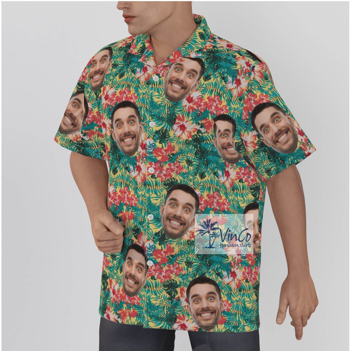 Custom Your Face Floral Hawaiian Button Up Shirt For Personalized Gifts