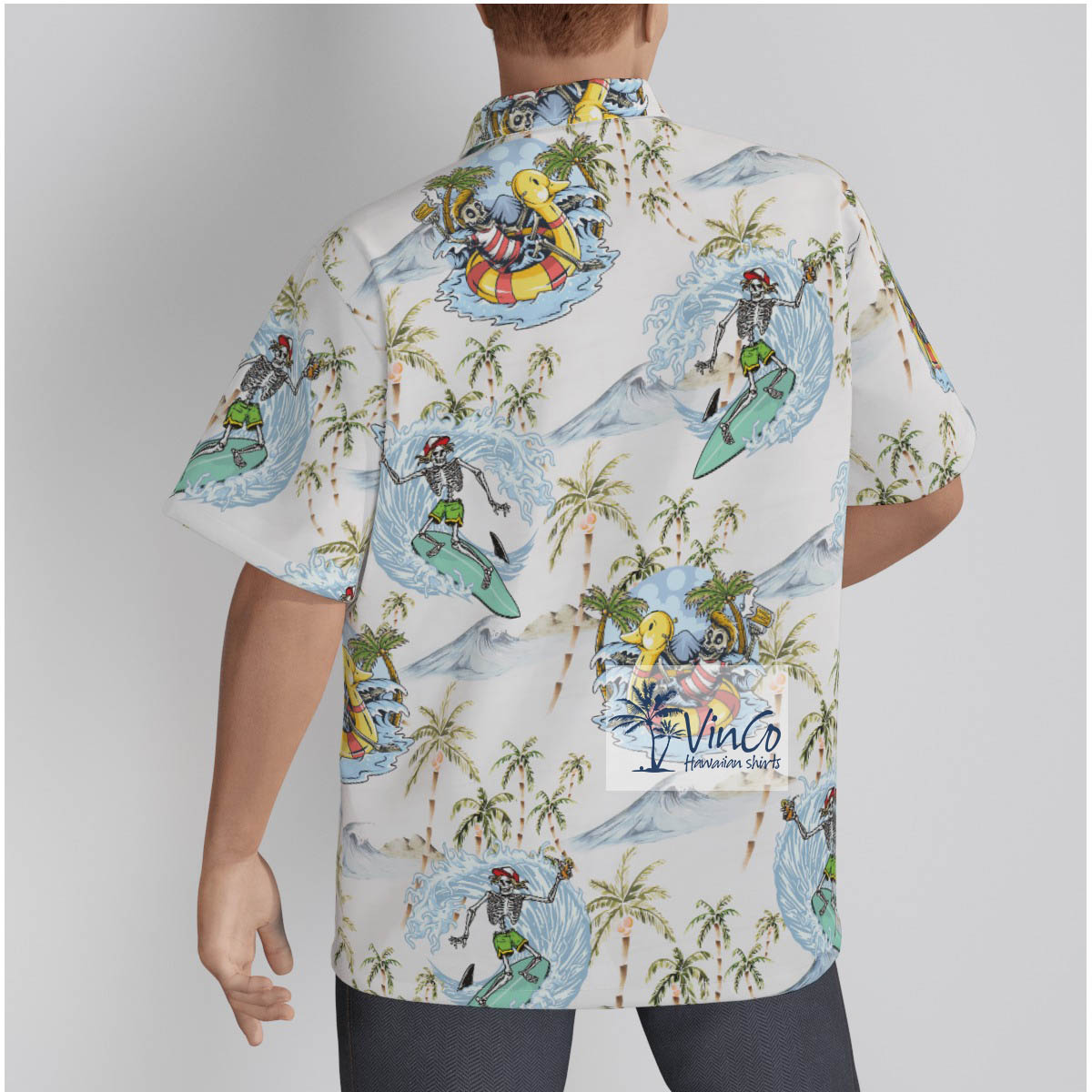 Funny Skull Skeleton Surfing Hawaiian Shirt For Men 100% Cotton